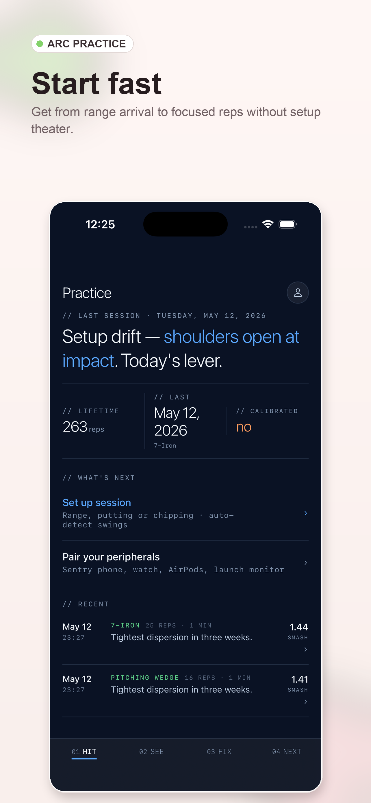 ARC start practice screen