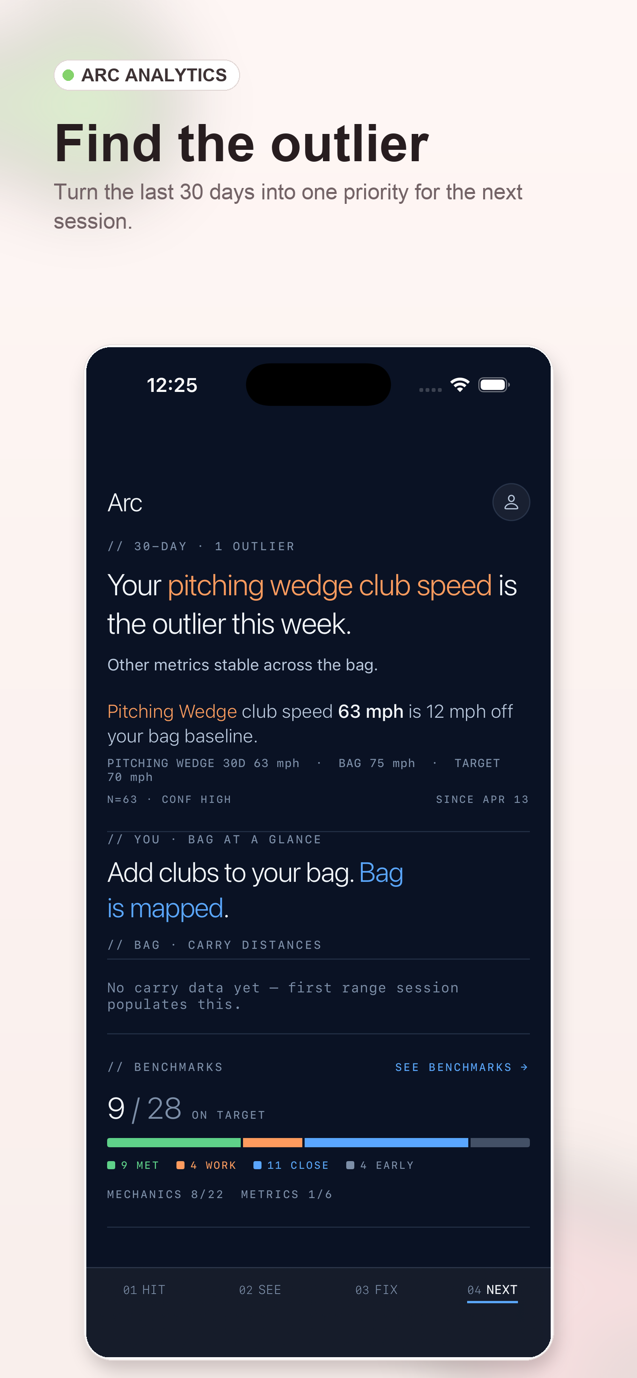 ARC outlier and benchmark summary screen